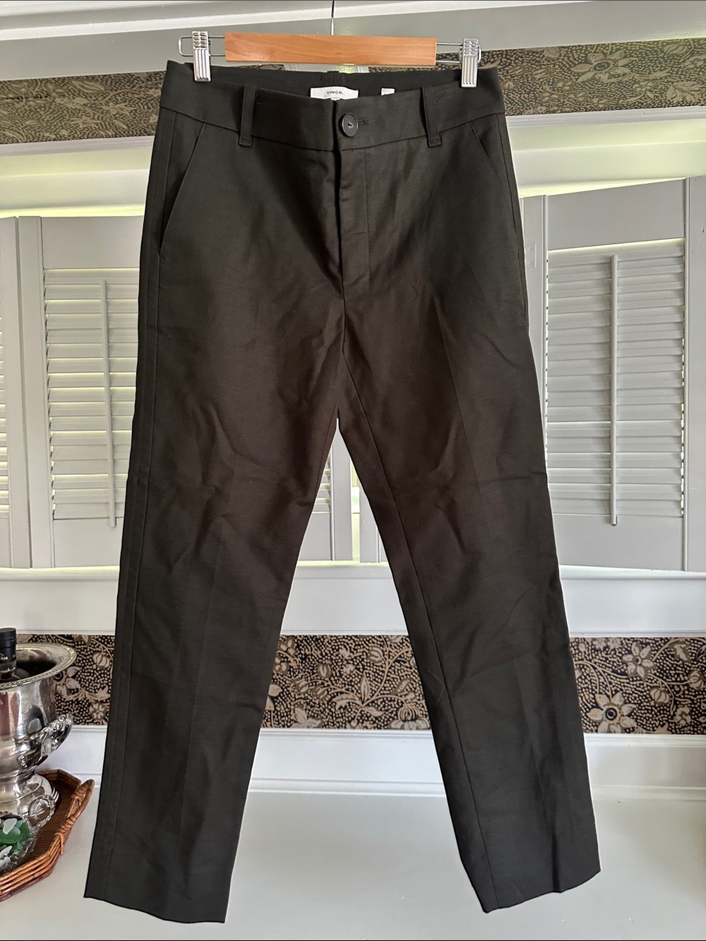 Vince Womens Olive Green cropped Straight leg Pants